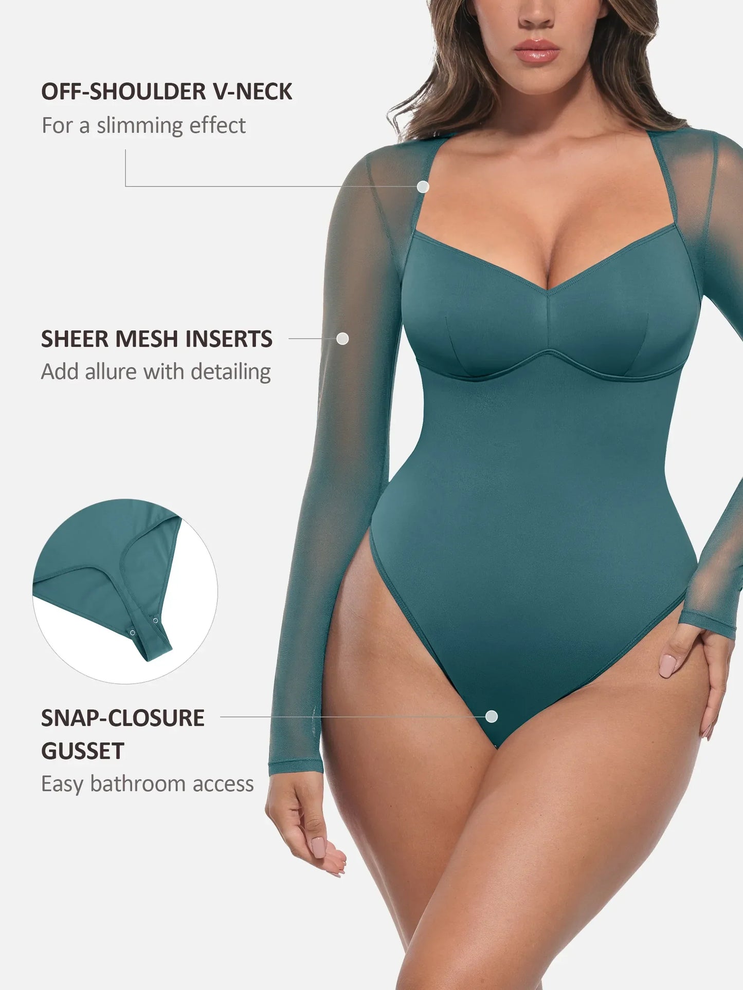 MyCurve Mesh Panel V-Neck Bodysuit