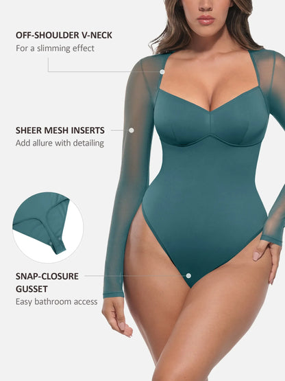 MyCurve Mesh Panel V-Neck Bodysuit